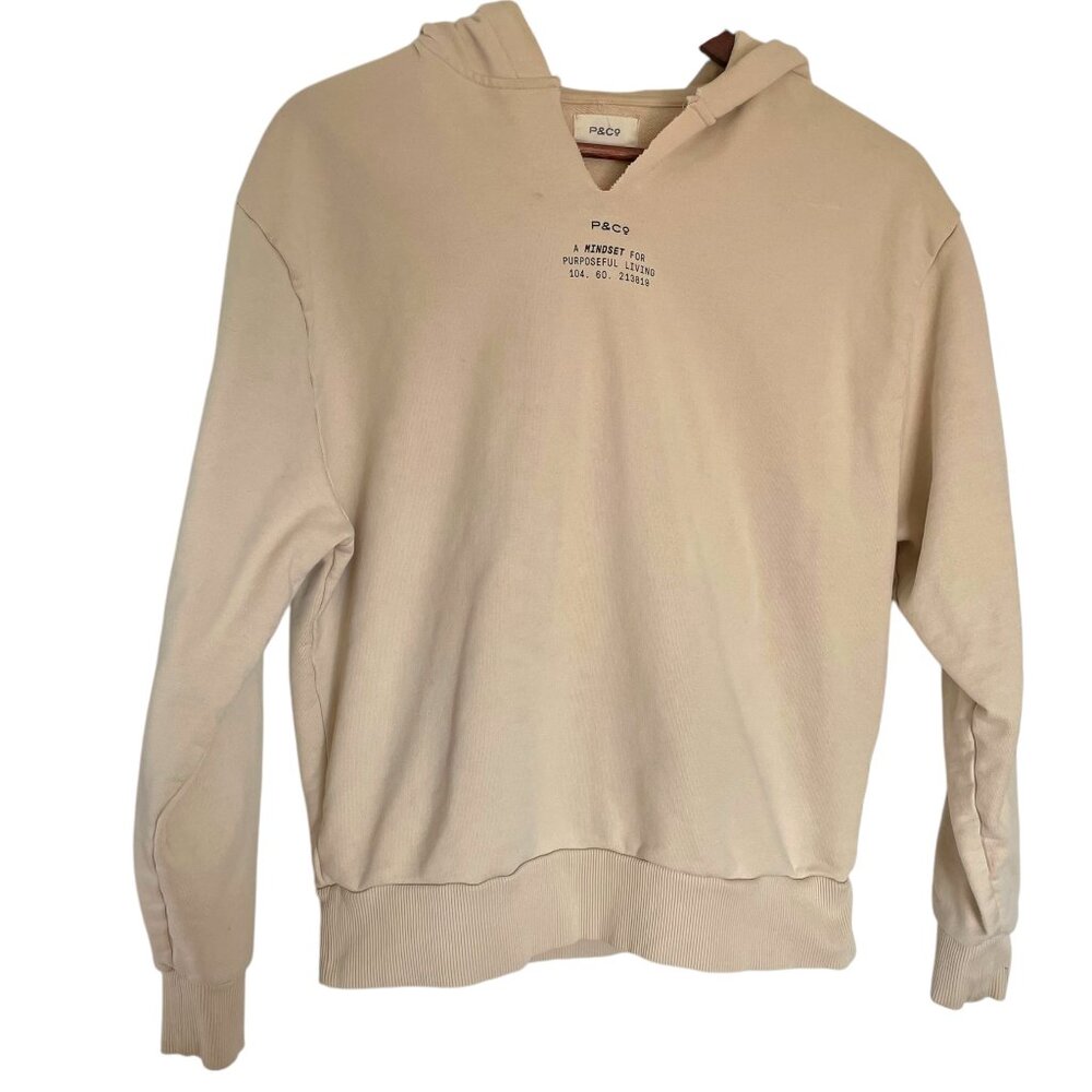 P&Co Hoodie Sweatshirt Xxs Mens / Medium Womens Beige / Cream Provision & Co